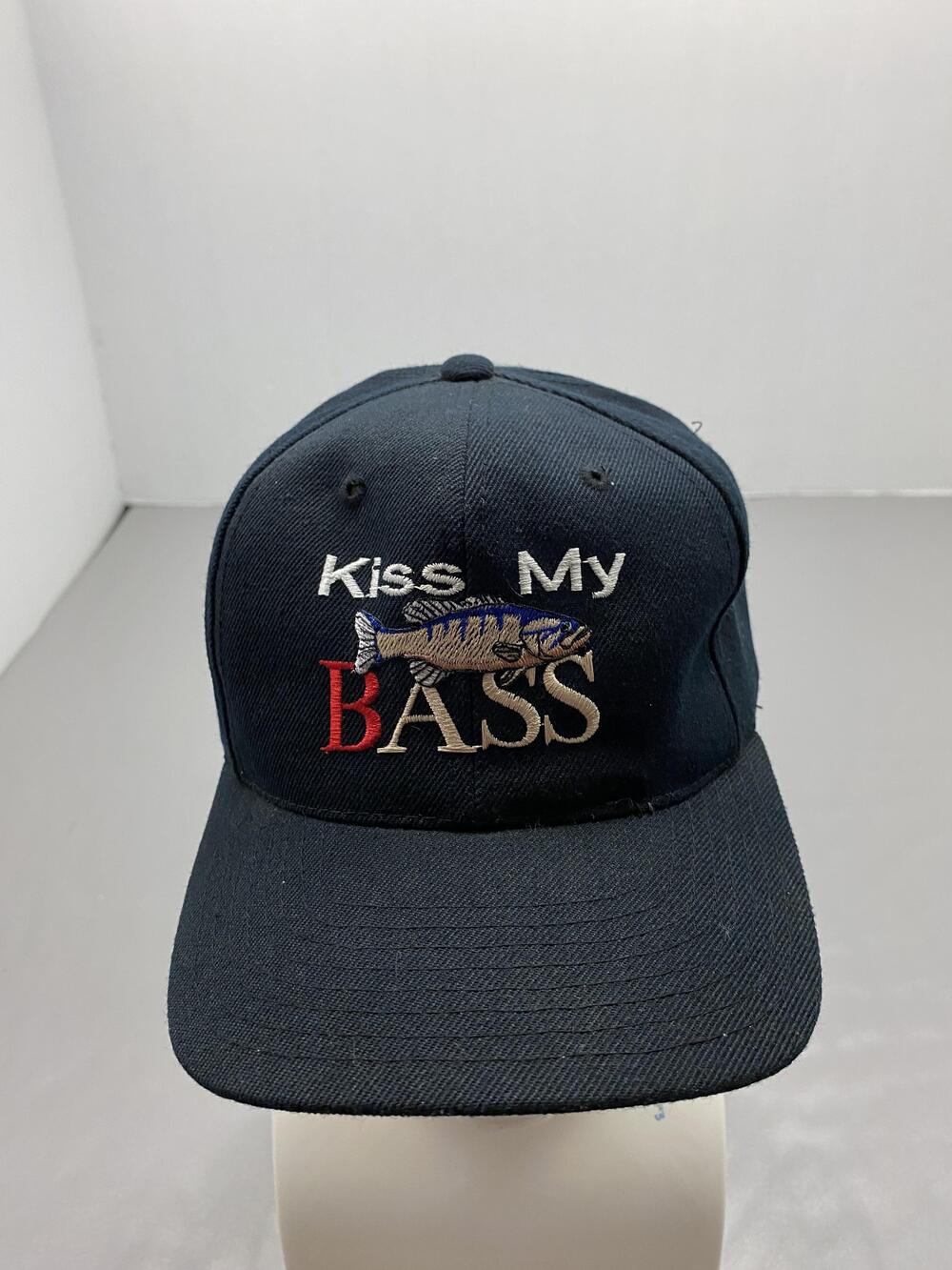 Kiss My Bass Hat Cap Strap Back One Size Black Kee & Ed Apparel Baseball Cap